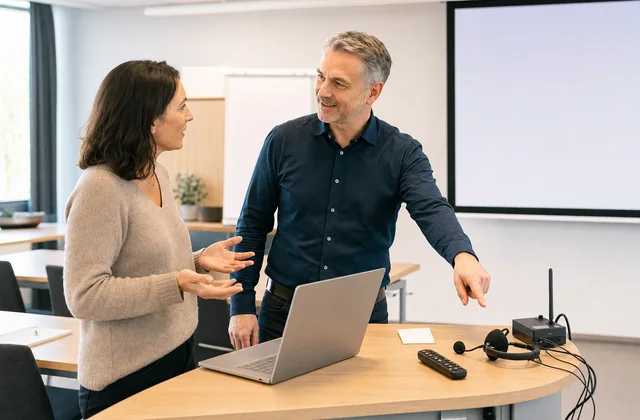 Teilnehmerfrage vor einem Workshop wird mit Material- und Technikhinweis vorbereitet
