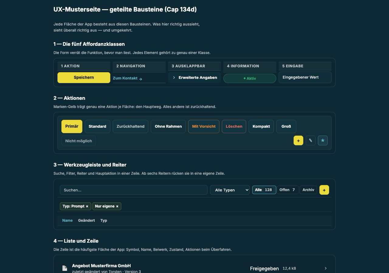 AE Web App mit einheitlichen Aktionen, Navigation, Filtern und Listen