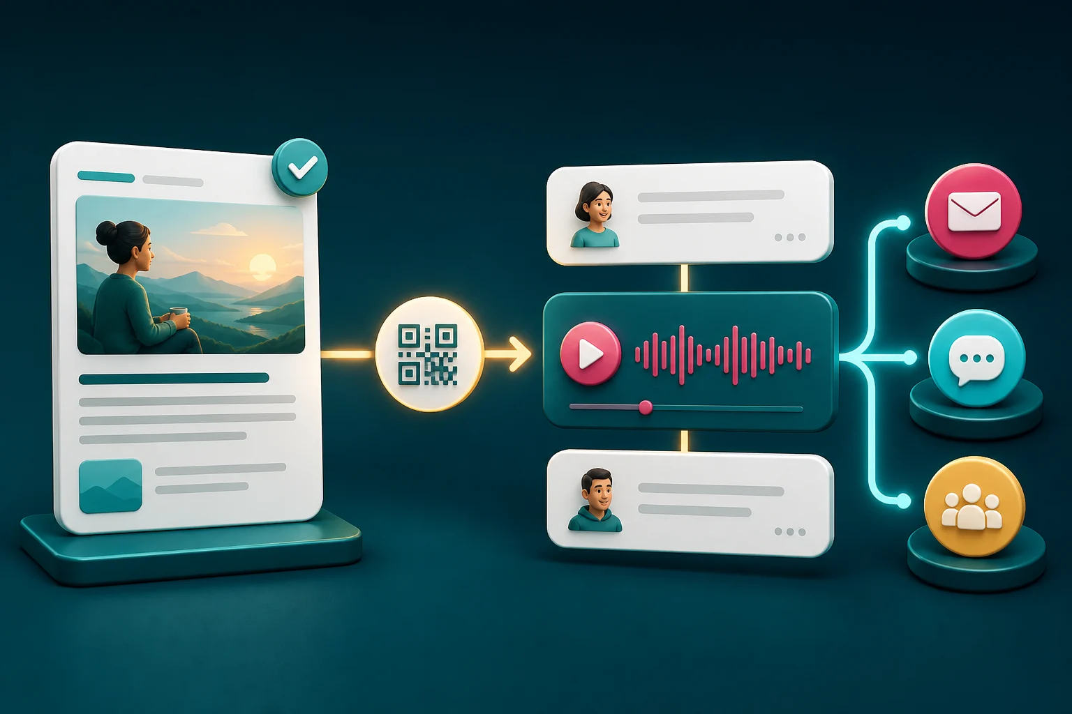 Digitaler Mitarbeiter versendet Text und Sprachversion über WhatsApp, E-Mail und Microsoft Teams